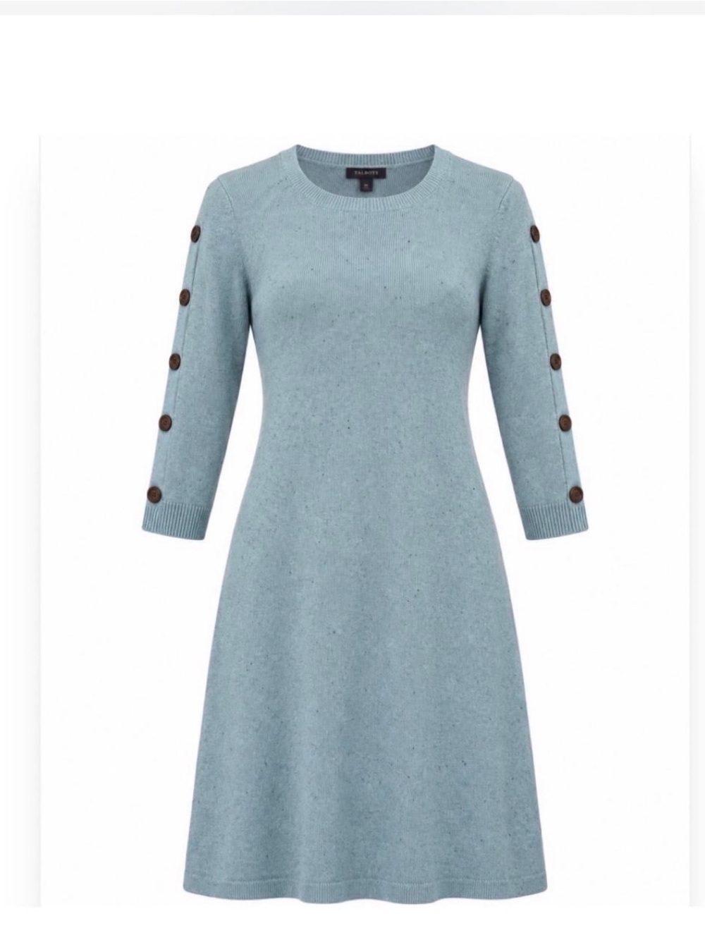 Talbots Light Blue Knit A-Line Dress with Button-Trim Sleeves